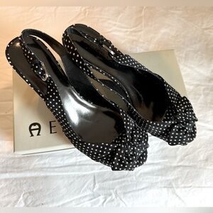 Etienne Aigner Black & White polka dot sandals